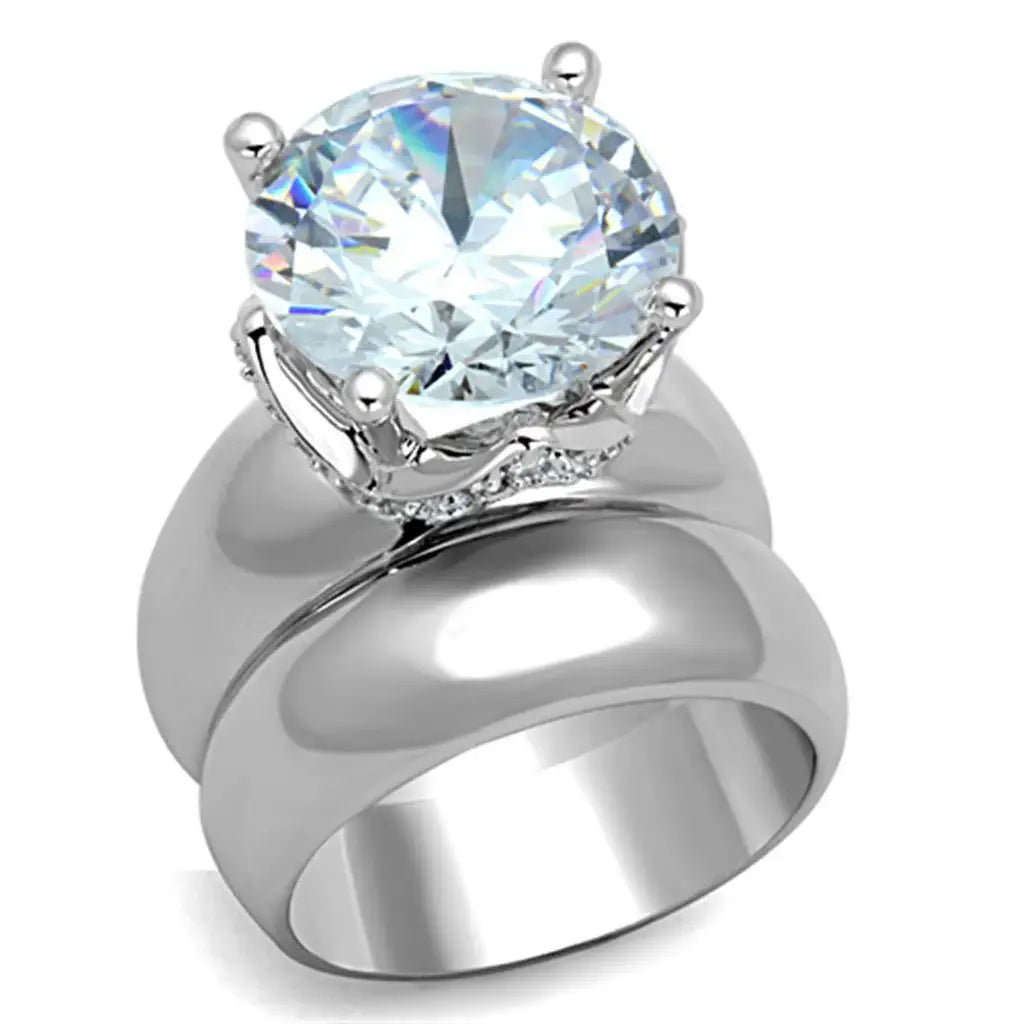 Alamode Rhodium Brass Ring with AAA Grade CZ in Clear - Alamode - Flyclothing LLC