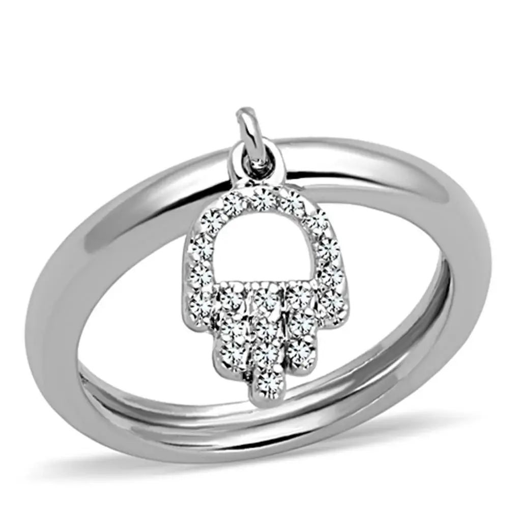 Alamode Rhodium Brass Ring with AAA Grade CZ in Clear - Alamode - Flyclothing LLC