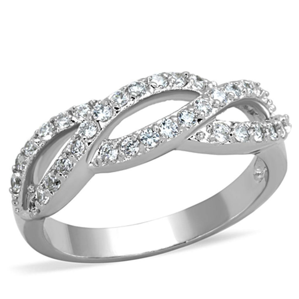 Alamode Rhodium Brass Ring with AAA Grade CZ in Clear - Alamode