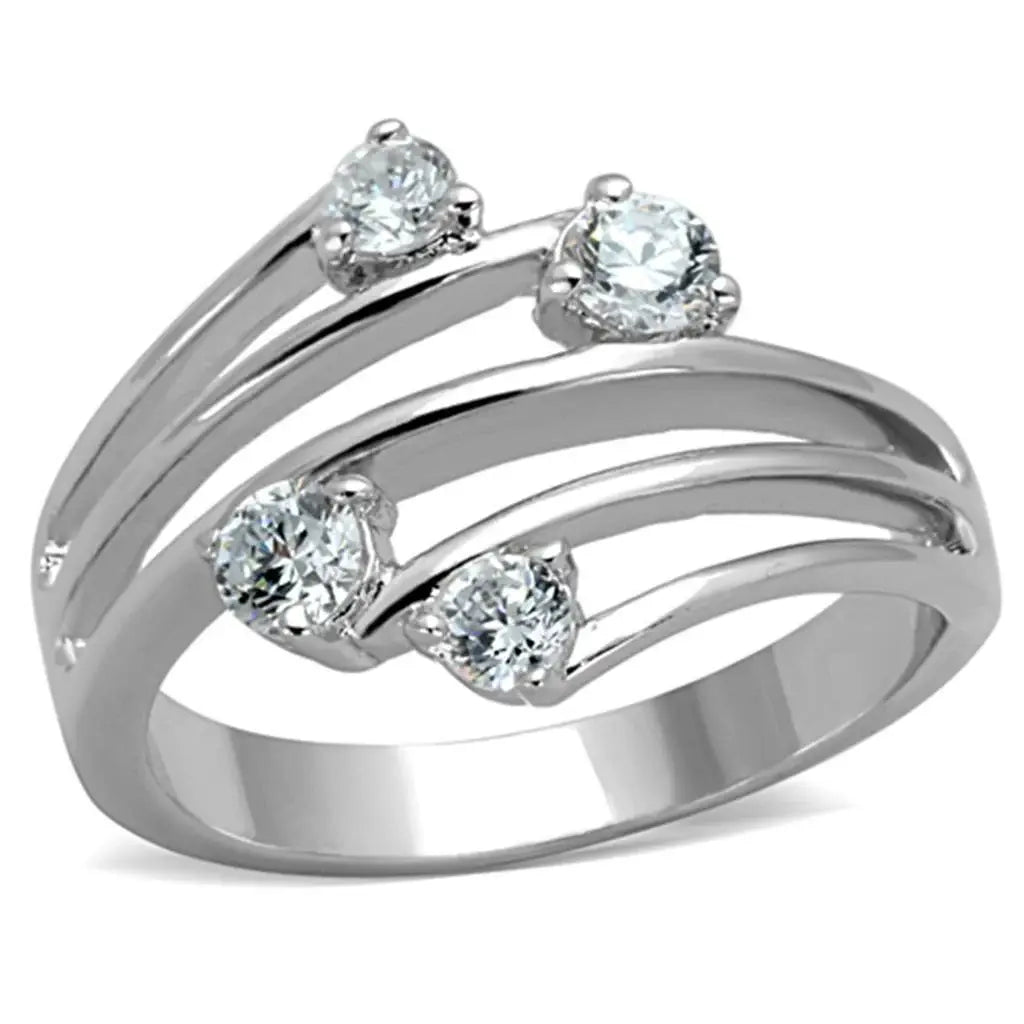 Alamode Rhodium Brass Ring with AAA Grade CZ in Clear - Alamode - Flyclothing LLC
