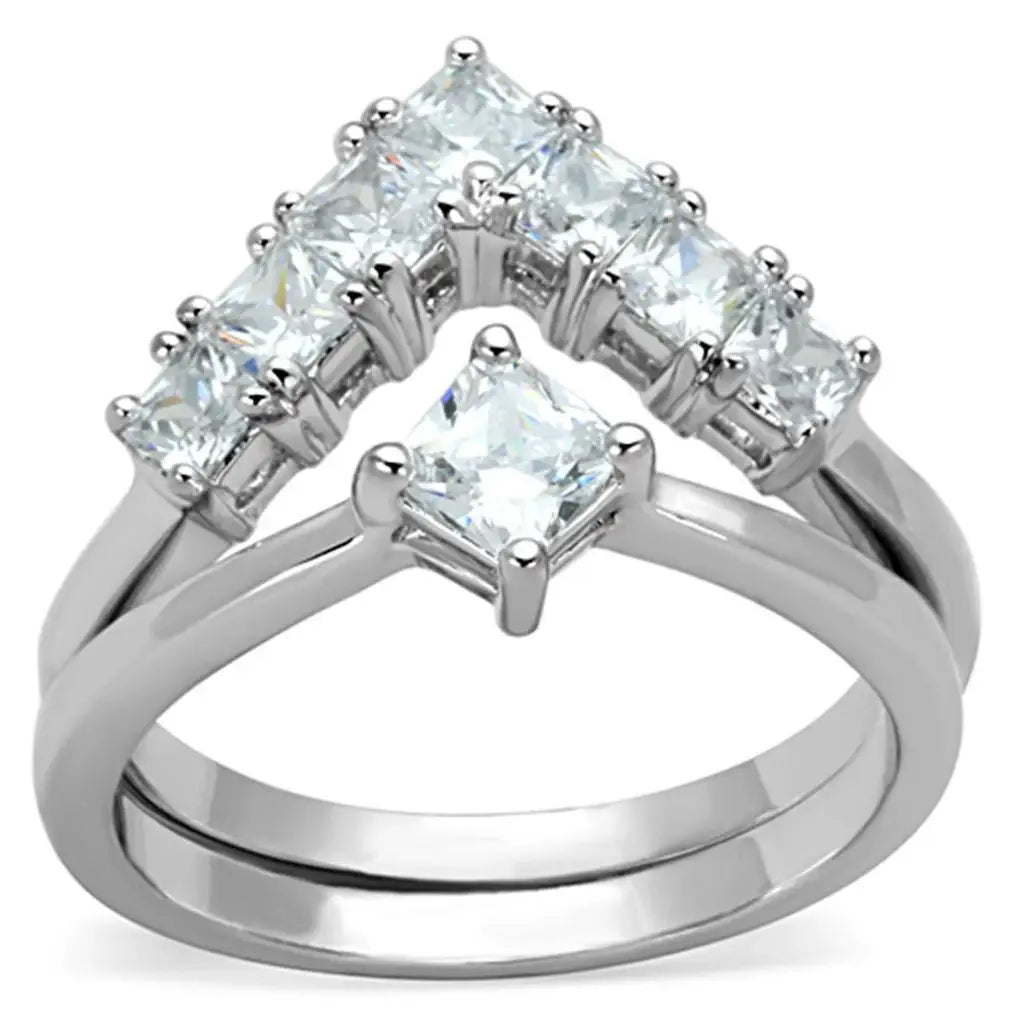 Alamode Rhodium Brass Ring with AAA Grade CZ in Clear - Alamode - Flyclothing LLC