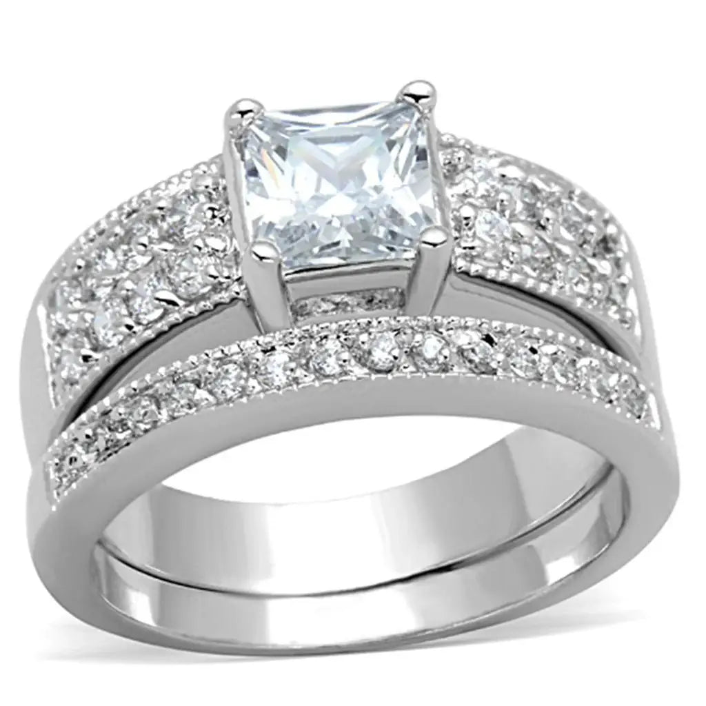 Alamode Rhodium Brass Ring with AAA Grade CZ in Clear - Alamode - Flyclothing LLC