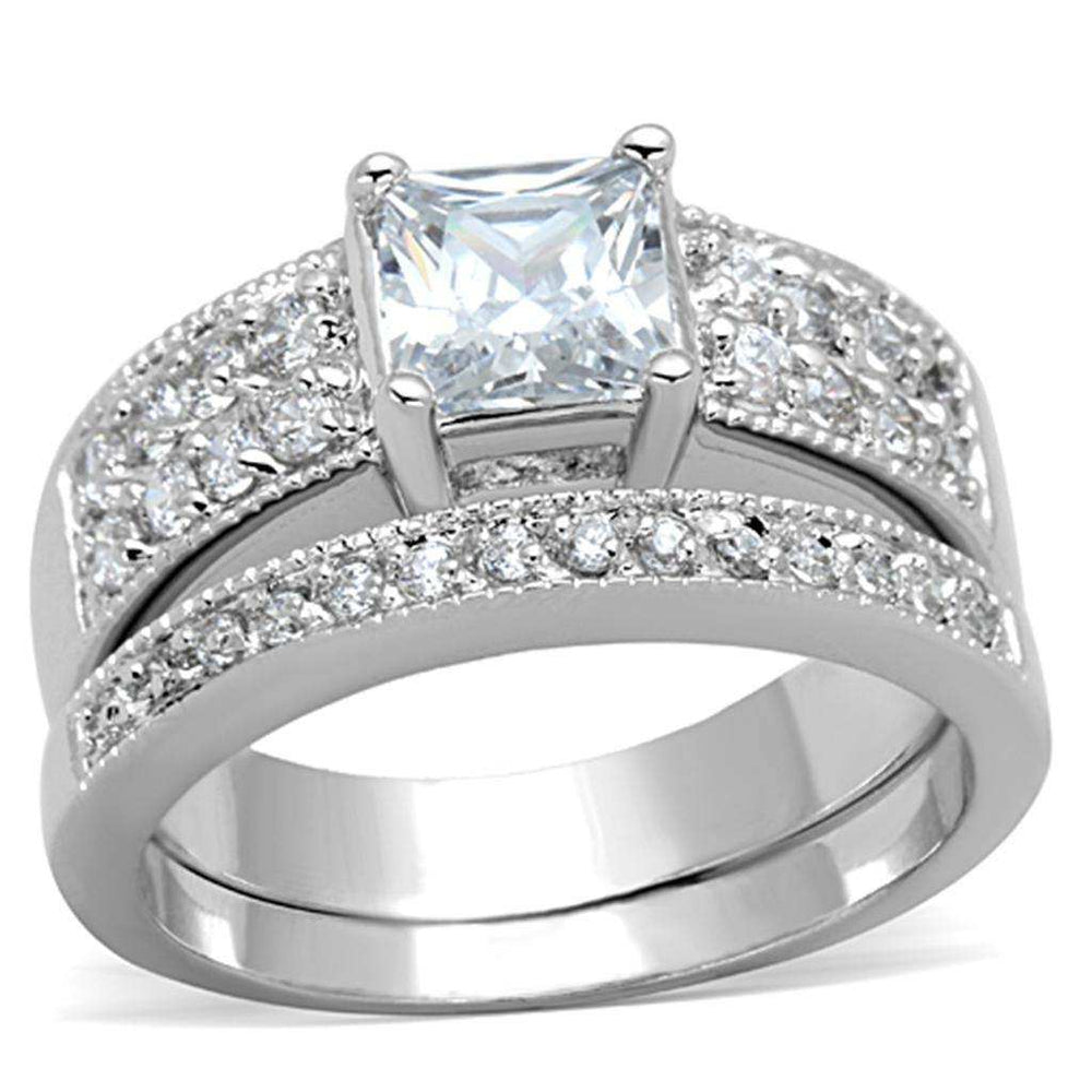 Alamode Rhodium Brass Ring with AAA Grade CZ in Clear - Alamode - Flyclothing LLC