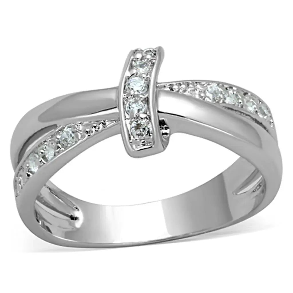 Alamode Rhodium Brass Ring with AAA Grade CZ in Clear - Alamode - Flyclothing LLC