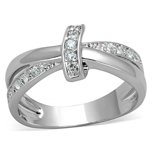 Alamode Rhodium Brass Ring with AAA Grade CZ in Clear - Alamode - Flyclothing LLC