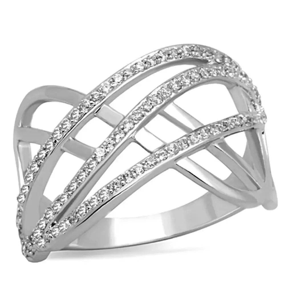 Alamode Rhodium Brass Ring with AAA Grade CZ in Clear - Alamode - Flyclothing LLC
