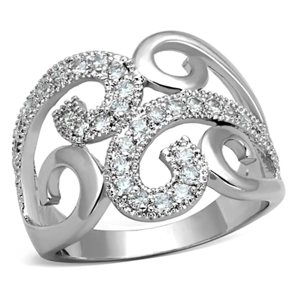 Alamode Rhodium Brass Ring with AAA Grade CZ in Clear - Alamode - Flyclothing LLC