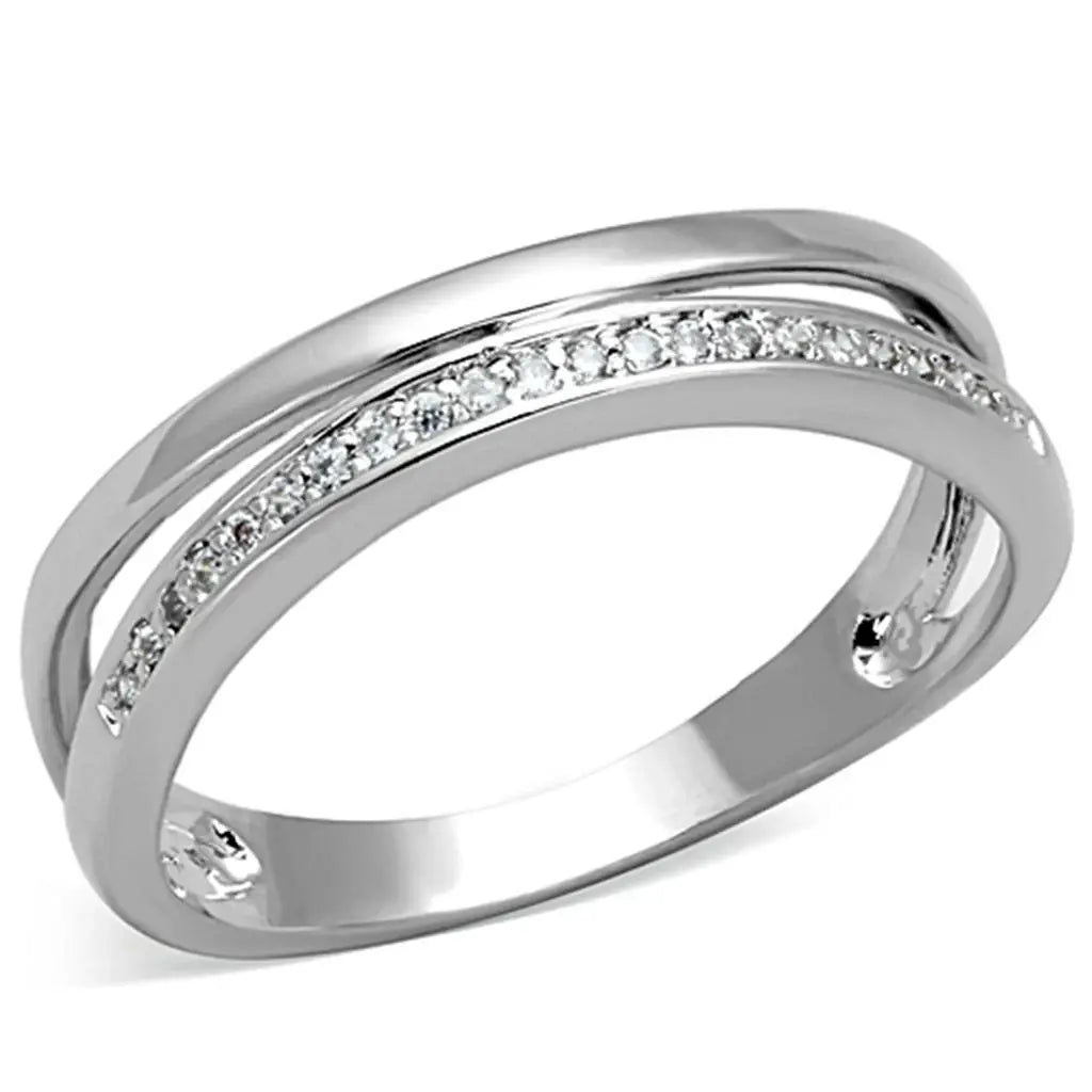 Alamode Rhodium Brass Ring with AAA Grade CZ in Clear - Alamode - Flyclothing LLC