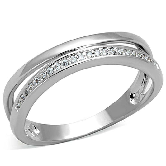 Alamode Rhodium Brass Ring with AAA Grade CZ in Clear - Alamode - Flyclothing LLC
