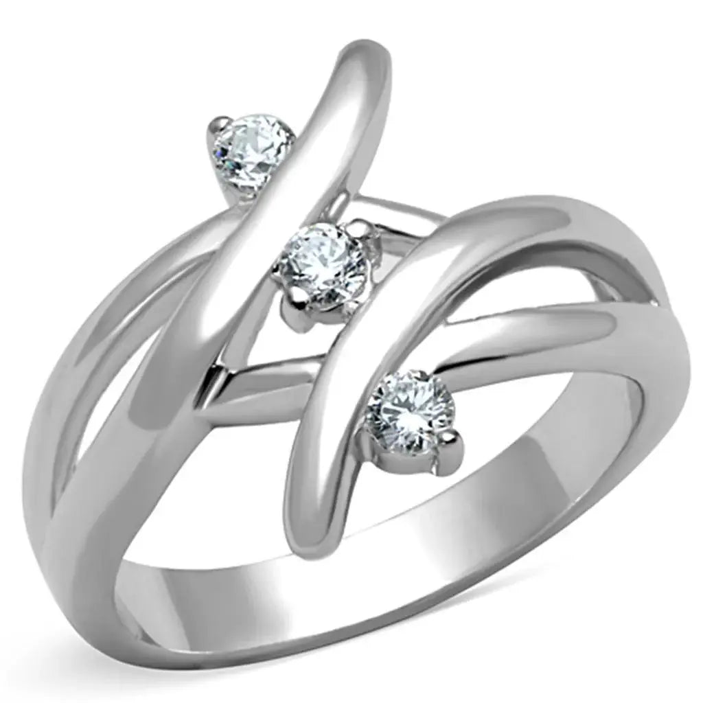 Alamode Rhodium Brass Ring with AAA Grade CZ in Clear - Alamode - Flyclothing LLC