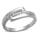Alamode Rhodium Brass Ring with AAA Grade CZ in Clear - Alamode