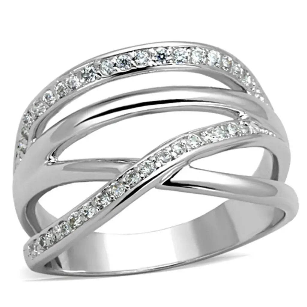 Alamode Rhodium Brass Ring with AAA Grade CZ in Clear - Alamode - Flyclothing LLC