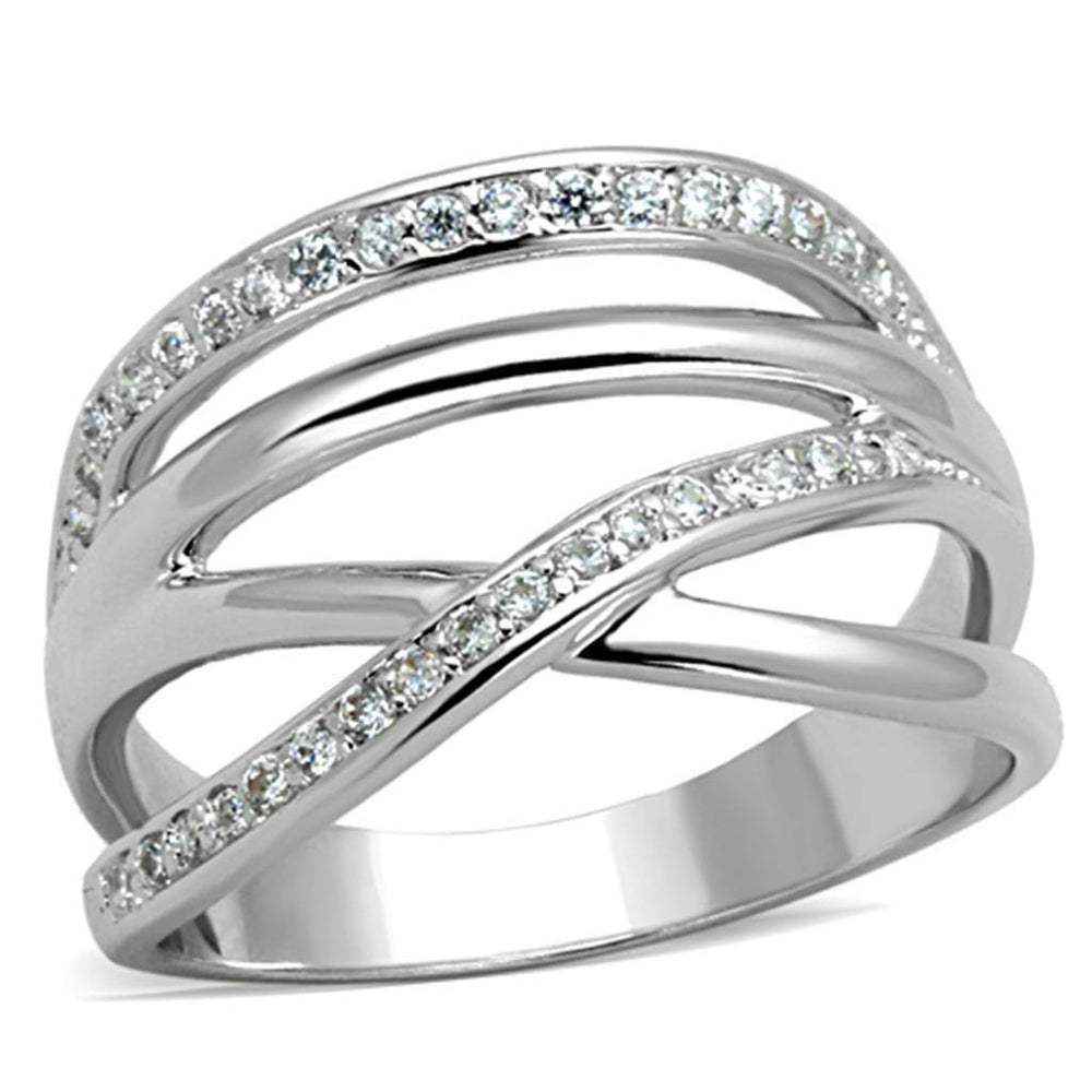 Alamode Rhodium Brass Ring with AAA Grade CZ in Clear - Alamode