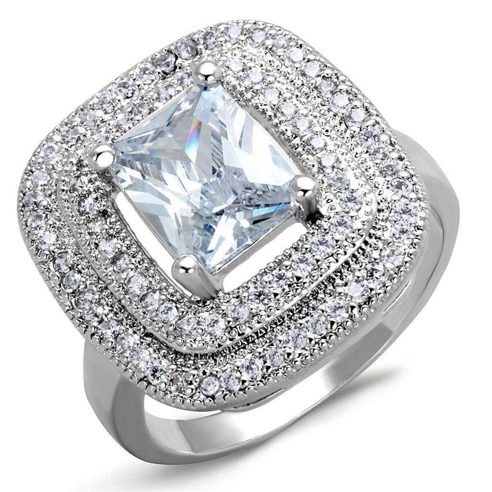 Alamode Rhodium Brass Ring with AAA Grade CZ in Clear - Alamode - Flyclothing LLC