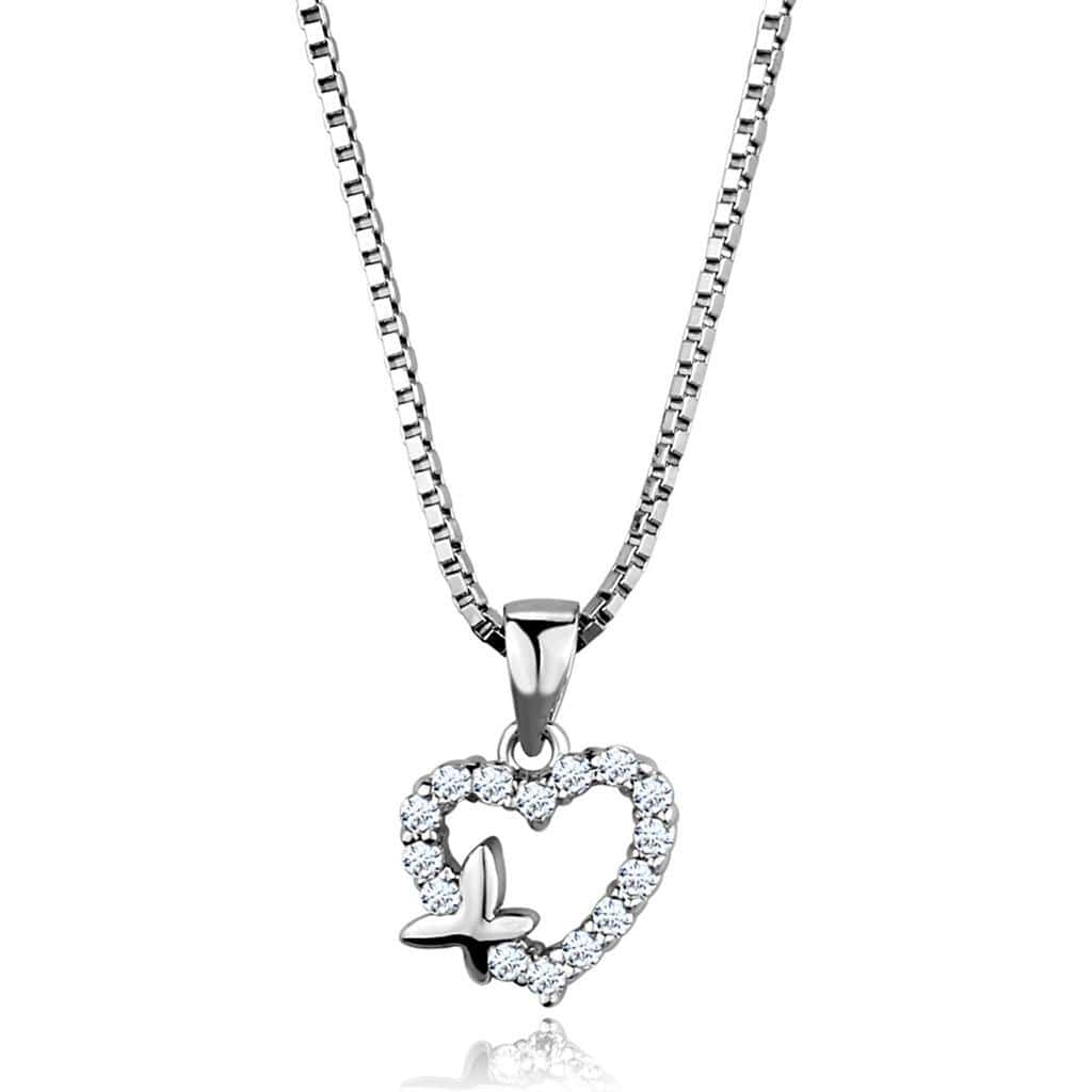 Alamode Rhodium Brass Chain Pendant with AAA Grade CZ in Clear - Alamode - Flyclothing LLC