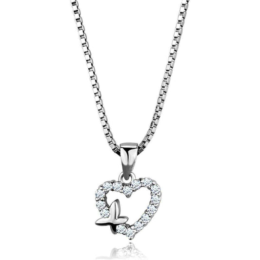 Alamode Rhodium Brass Chain Pendant with AAA Grade CZ in Clear - Alamode - Flyclothing LLC