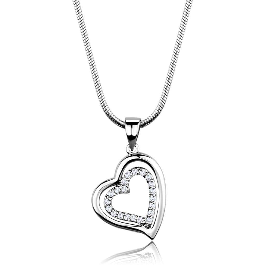 Alamode Rhodium Brass Chain Pendant with AAA Grade CZ in Clear - Alamode - Flyclothing LLC
