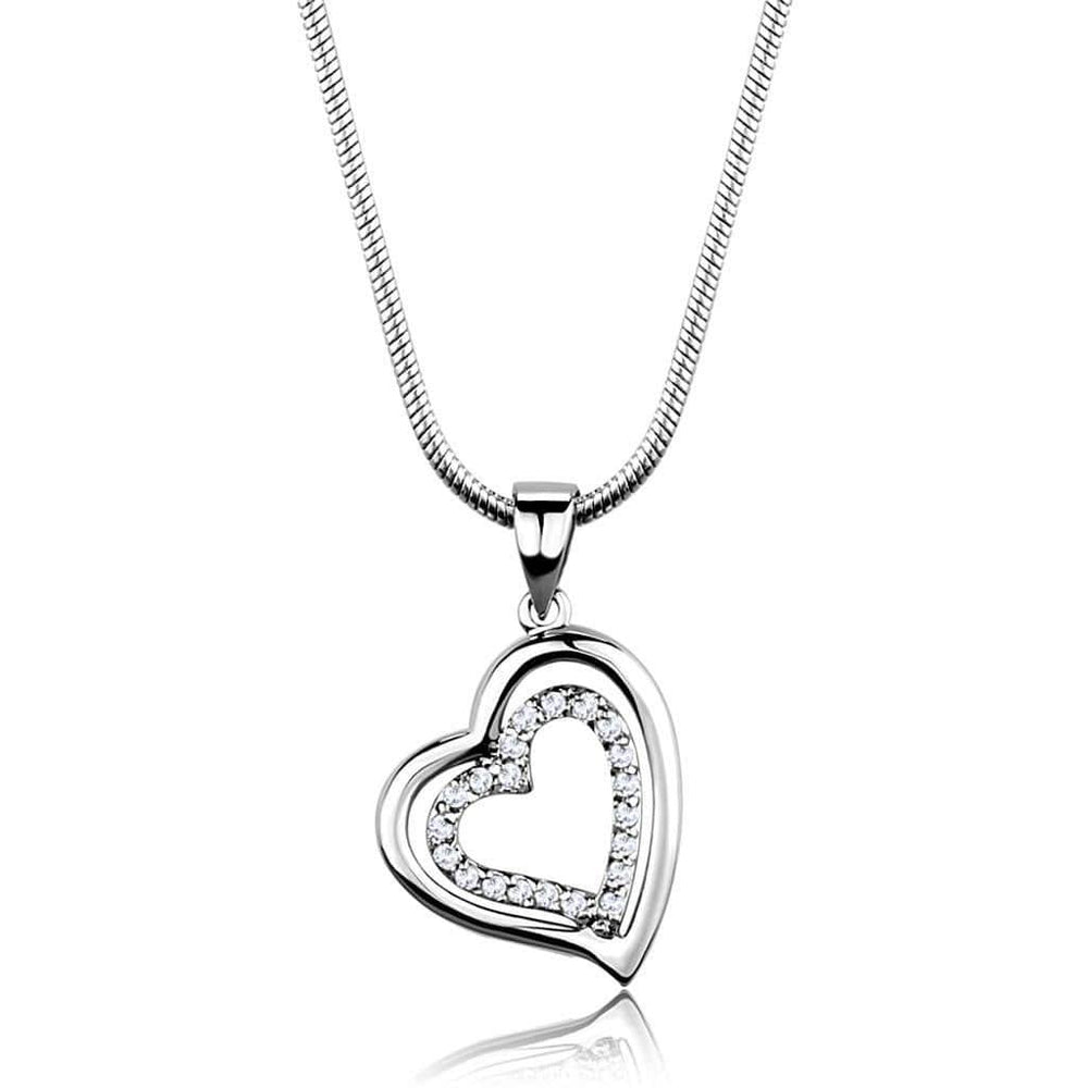 Alamode Rhodium Brass Chain Pendant with AAA Grade CZ in Clear - Alamode