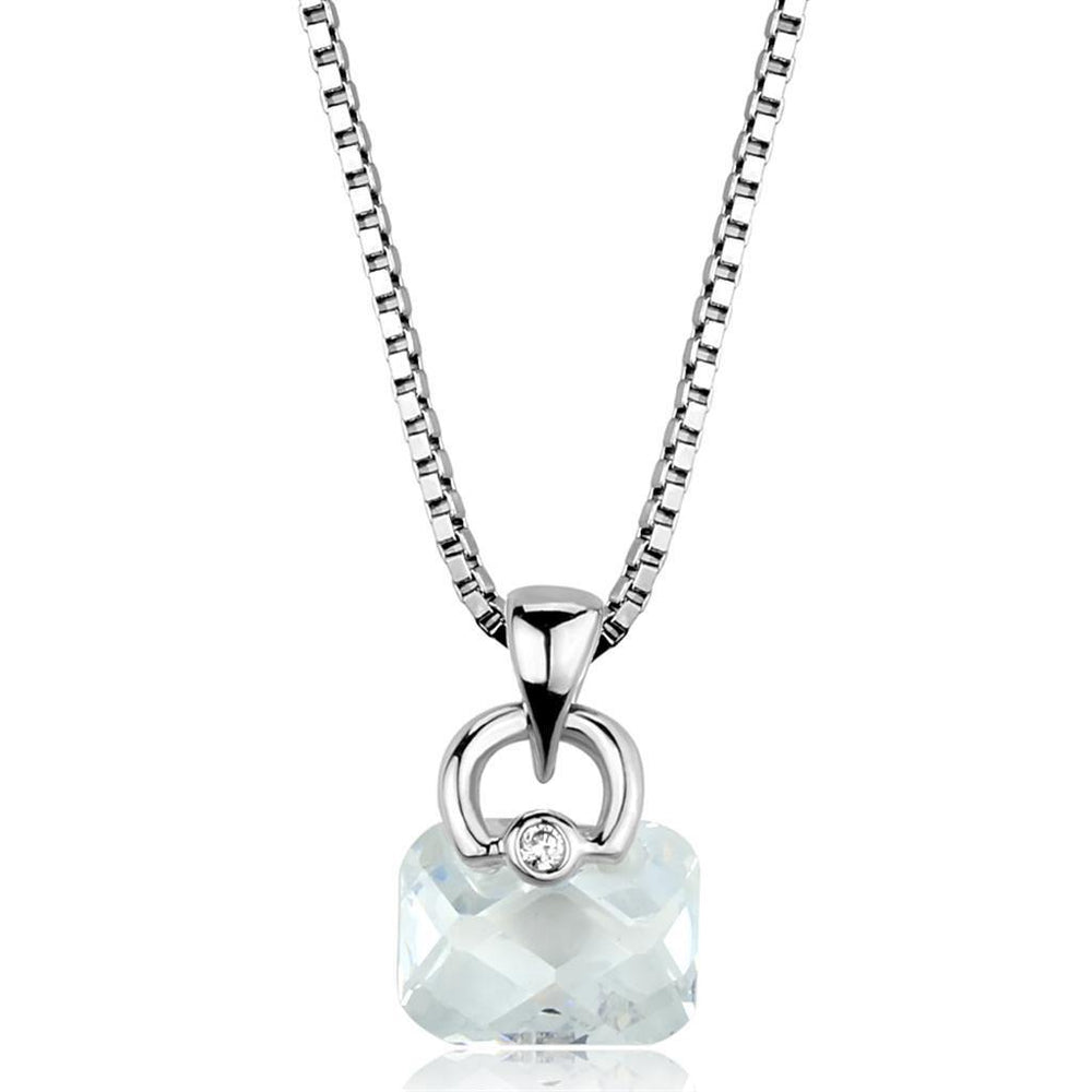 Alamode Rhodium Brass Chain Pendant with AAA Grade CZ in Clear - Alamode