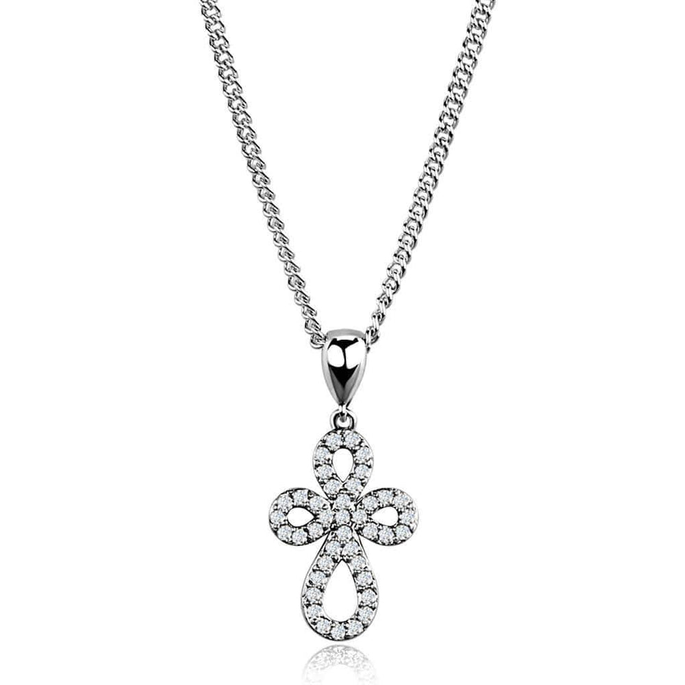 Alamode Rhodium Brass Chain Pendant with AAA Grade CZ in Clear - Alamode
