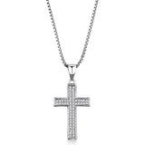 Alamode Rhodium Brass Chain Pendant with AAA Grade CZ in Clear - Alamode - Flyclothing LLC