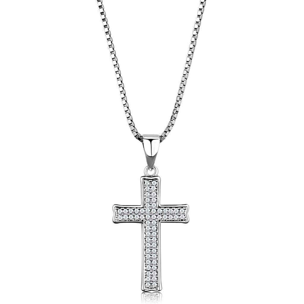 Alamode Rhodium Brass Chain Pendant with AAA Grade CZ in Clear - Alamode - Flyclothing LLC