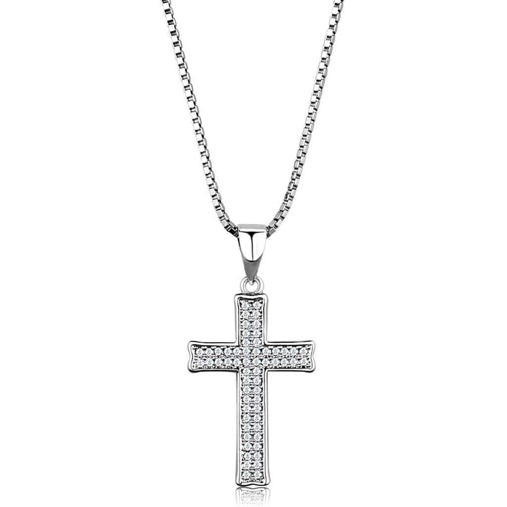 Alamode Rhodium Brass Chain Pendant with AAA Grade CZ in Clear - Alamode