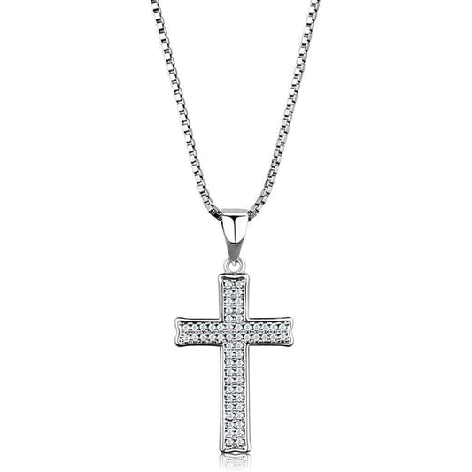 Alamode Rhodium Brass Chain Pendant with AAA Grade CZ in Clear - Alamode - Flyclothing LLC