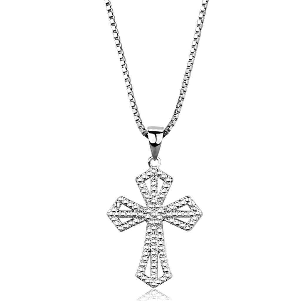 Alamode Rhodium Brass Chain Pendant with AAA Grade CZ in Clear - Alamode - Flyclothing LLC