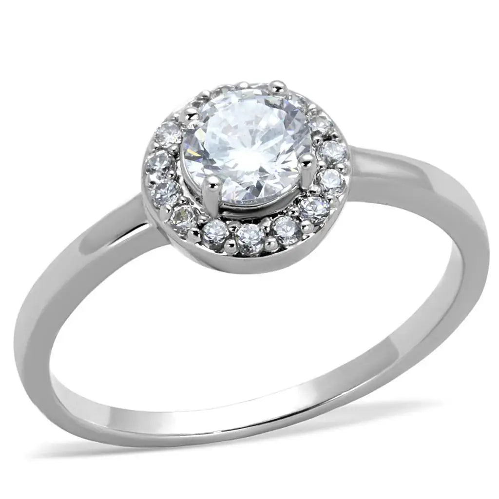 Alamode Rhodium Brass Ring with AAA Grade CZ in Clear - Alamode - Flyclothing LLC