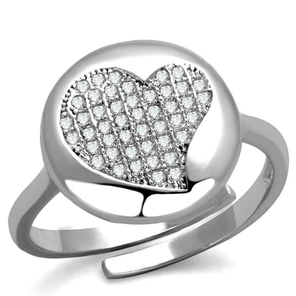 Alamode Rhodium Brass Ring with AAA Grade CZ in Clear - Alamode