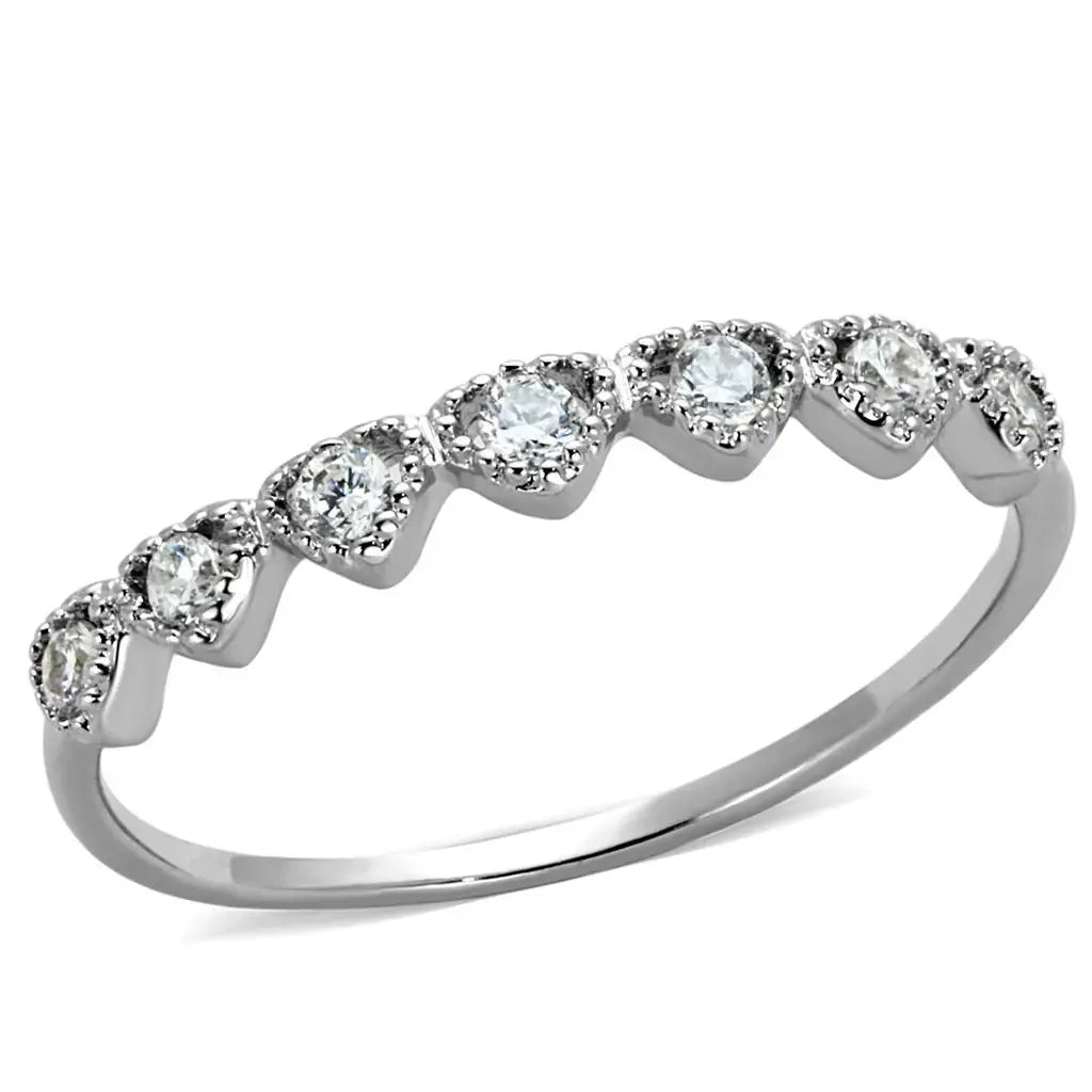 Alamode Rhodium Brass Ring with AAA Grade CZ in Clear - Alamode - Flyclothing LLC