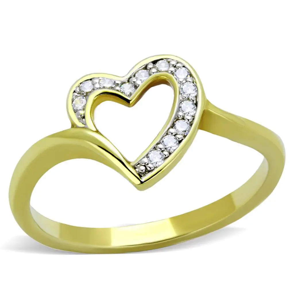 Alamode Gold+Rhodium Brass Ring with AAA Grade CZ in Clear - Alamode - Flyclothing LLC