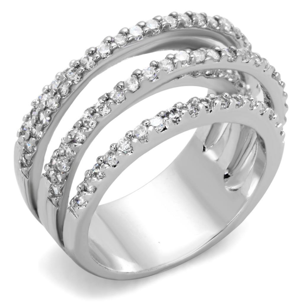 Alamode Rhodium Brass Ring with AAA Grade CZ in Clear - Alamode
