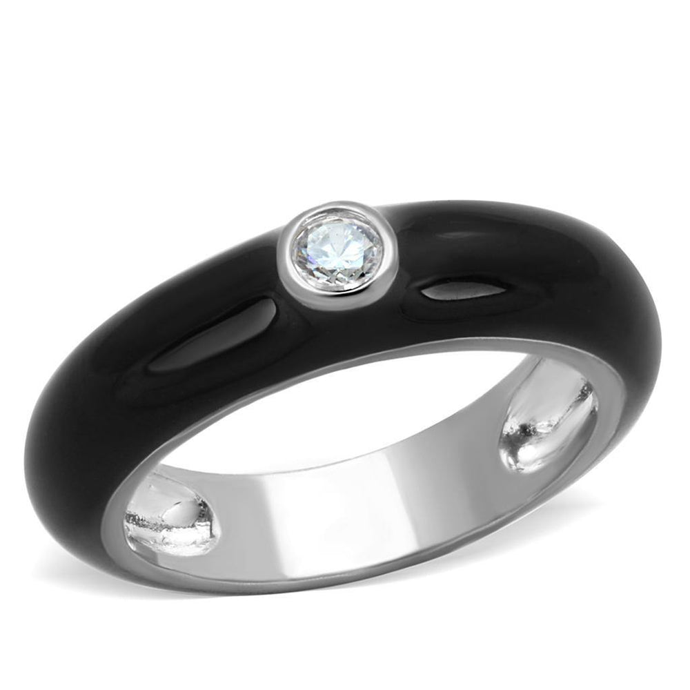 Alamode Rhodium Brass Ring with AAA Grade CZ in Clear - Alamode