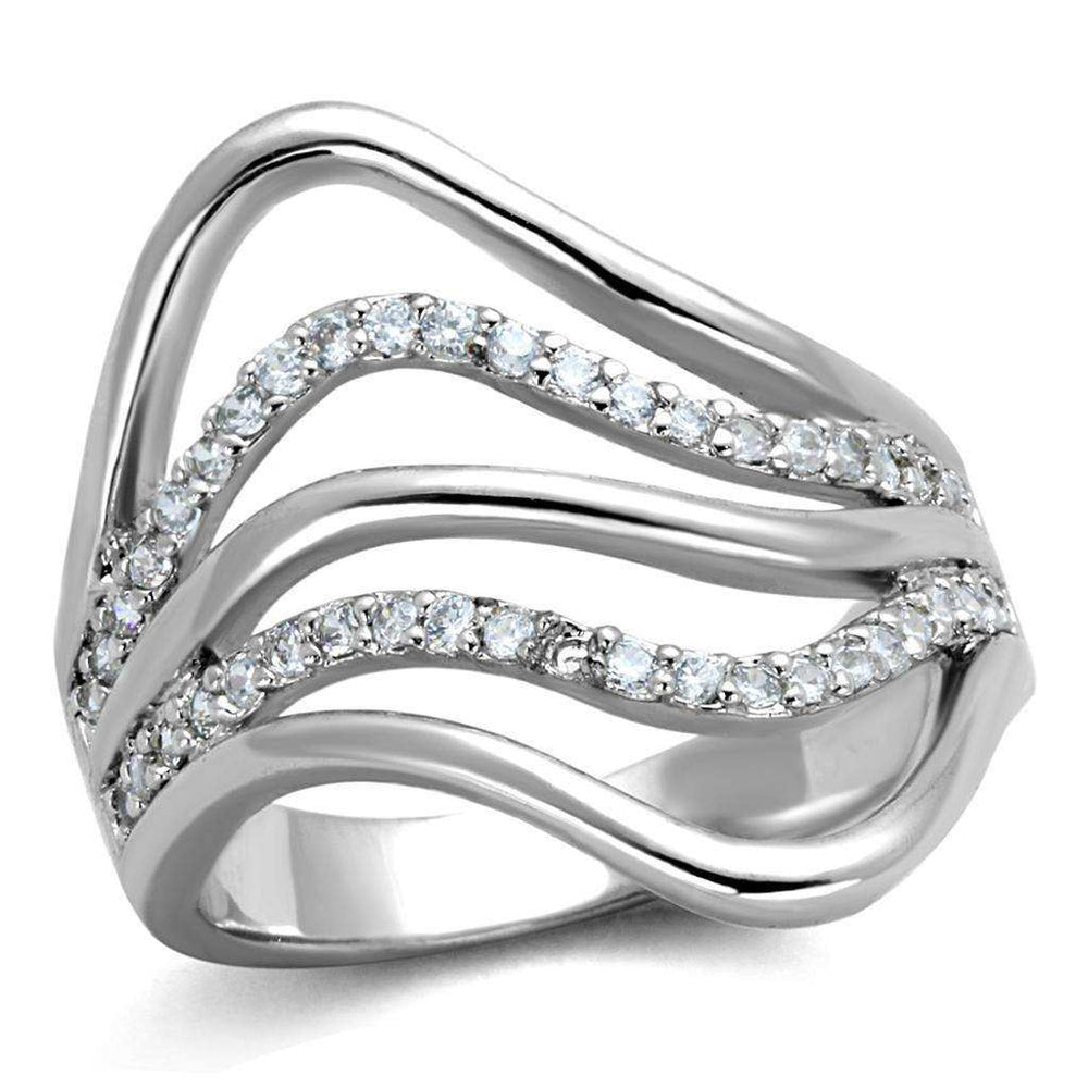 Alamode Rhodium Brass Ring with AAA Grade CZ in Clear - Alamode - Flyclothing LLC