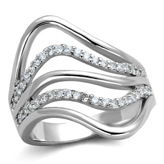 Alamode Rhodium Brass Ring with AAA Grade CZ in Clear - Alamode - Flyclothing LLC