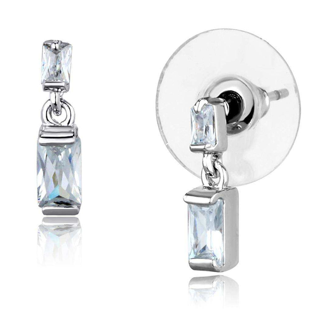 Alamode Rhodium Brass Earrings with AAA Grade CZ in Clear - Alamode - Flyclothing LLC