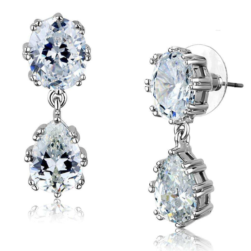 Alamode Rhodium Brass Earrings with AAA Grade CZ in Clear - Alamode - Flyclothing LLC