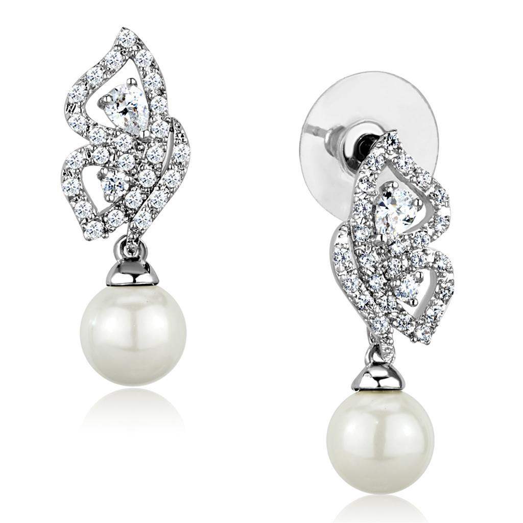 Alamode Rhodium Brass Earrings with Synthetic Pearl in White - Alamode - Flyclothing LLC