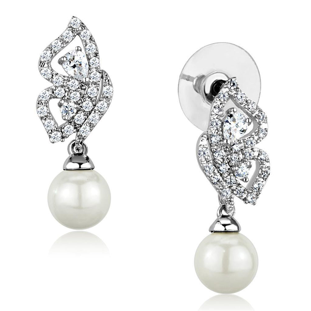 Alamode Rhodium Brass Earrings with Synthetic Pearl in White - Alamode