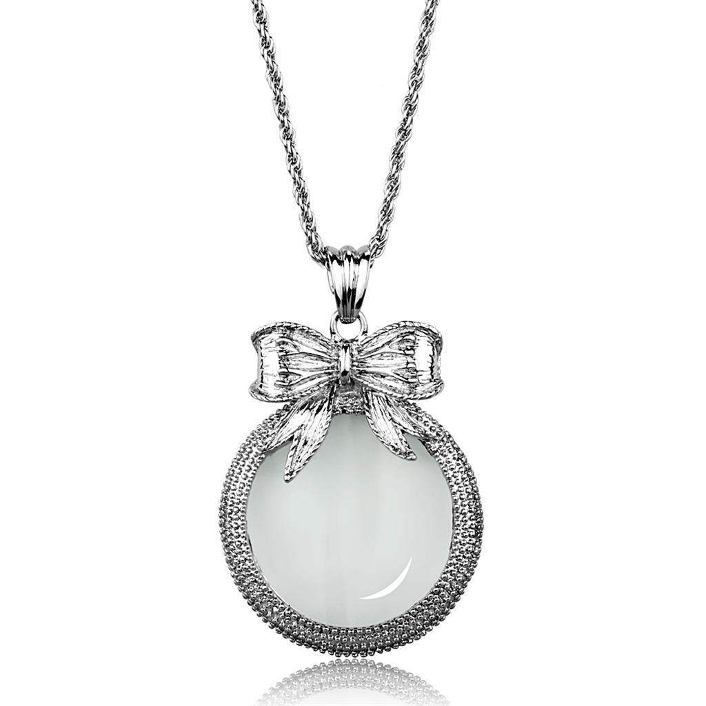 Alamode Rhodium Brass Magnifier pendant with Synthetic Synthetic Glass in Clear - Alamode - Flyclothing LLC