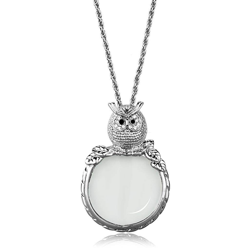 Alamode Rhodium Brass Magnifier pendant with Top Grade Crystal in Clear - Alamode - Flyclothing LLC