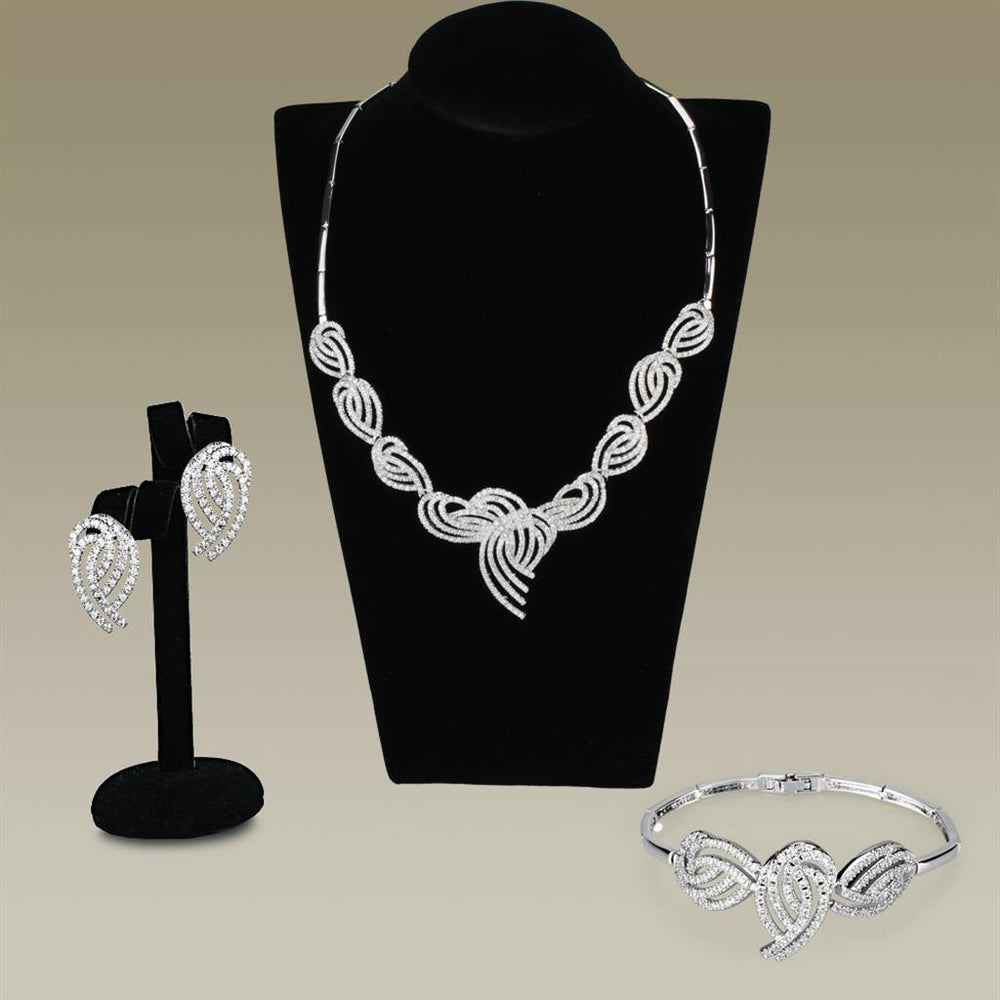 Alamode Rhodium Brass Jewelry Sets with AAA Grade CZ in Clear - Alamode