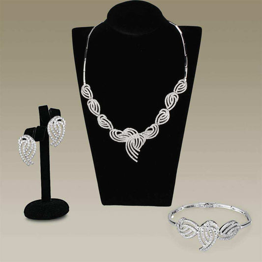 Alamode Rhodium Brass Jewelry Sets with AAA Grade CZ in Clear - Alamode - Flyclothing LLC