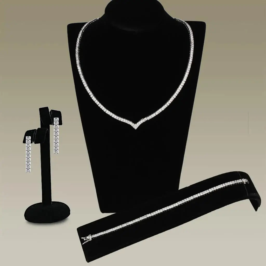 Alamode Rhodium Brass Jewelry Sets with AAA Grade CZ in Clear - Alamode - Flyclothing LLC