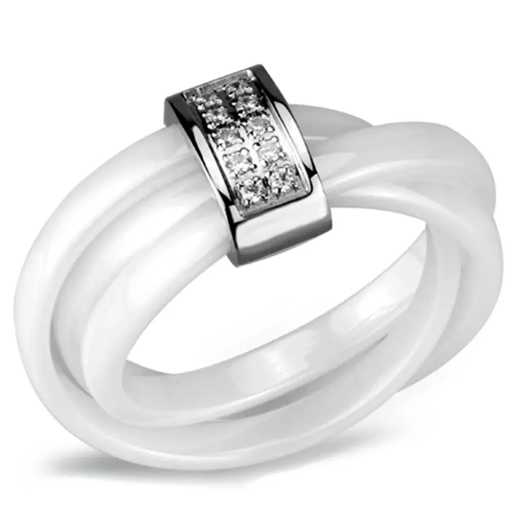 Alamode High polished (no plating) Stainless Steel Ring with Ceramic in White - Alamode - Flyclothing LLC