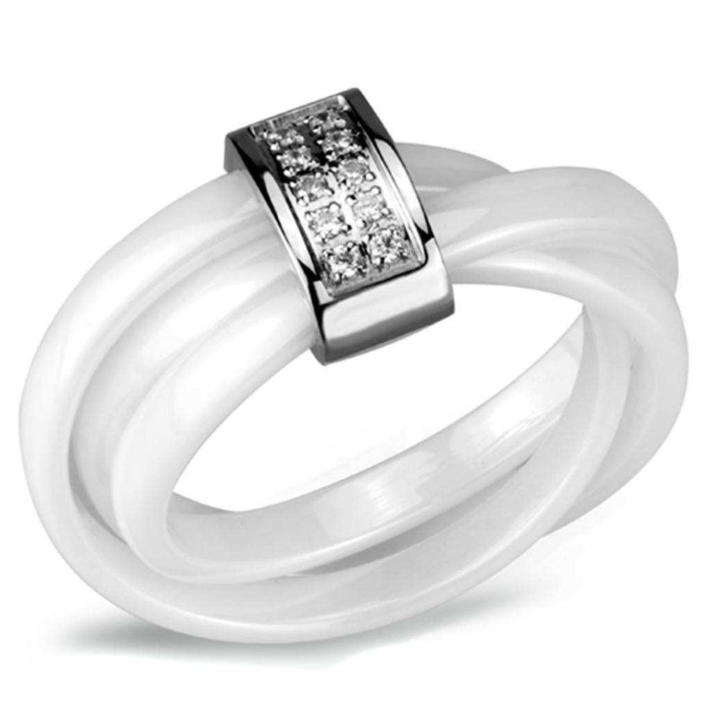 Alamode High polished (no plating) Stainless Steel Ring with Ceramic in White - Alamode - Flyclothing LLC