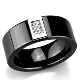 Alamode High polished (no plating) Stainless Steel Ring with Ceramic in Jet - Alamode - Flyclothing LLC
