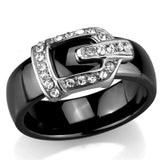 Alamode High polished (no plating) Stainless Steel Ring with Ceramic in Jet - Alamode - Flyclothing LLC